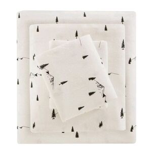 Woolrich Flannel 4PC Sheet Set Soft Velvet Feel Black Pine Trees Full